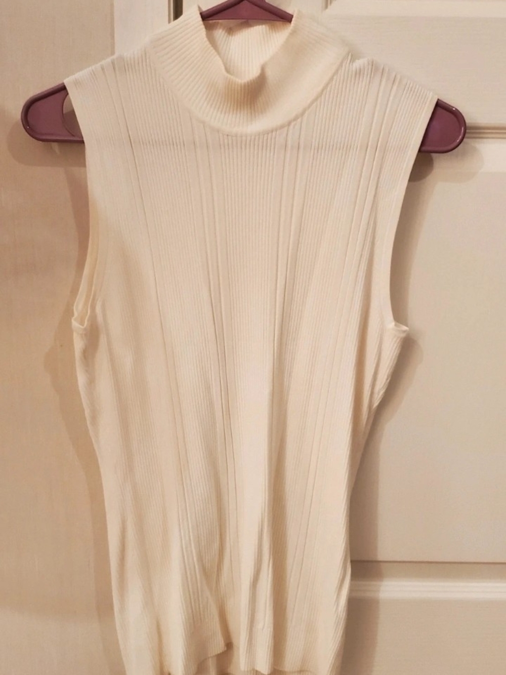dressbarn Cream Ribbed Sleeveless Mock Neck Tank
